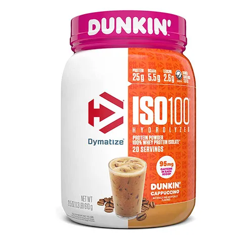 Dymatize ISO100 Hydrolyzed 100% Whey Isolate Protein Powder in Dunkin Cappuccino Flavor