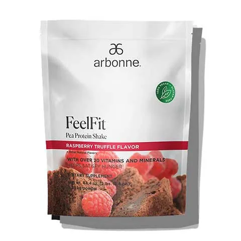 Arbonne FeelFit Gluten Free Pea Protein Powder Shake Raspberry Truffle