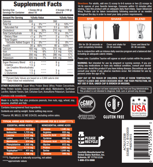 Body Fortress Gluten Free Protein Powder Supplement Facts Label